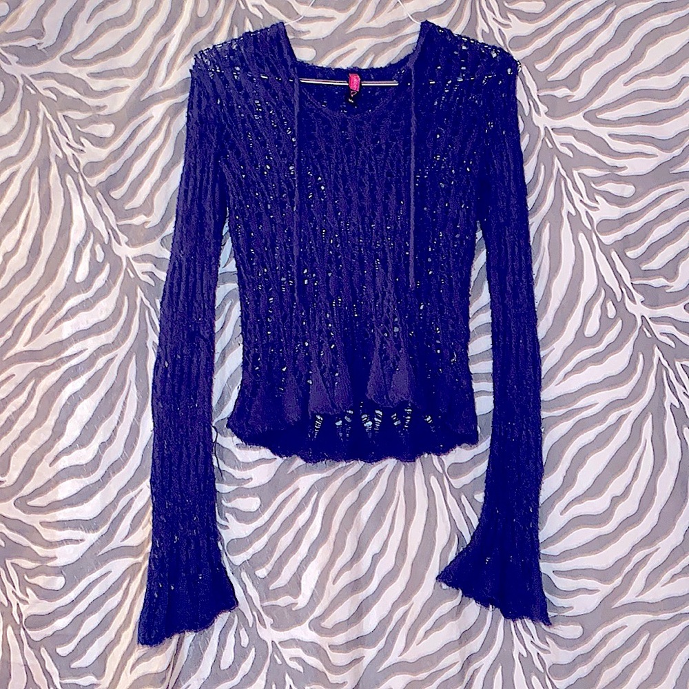Navy Blue BOHO Knit Sweater w/Hood